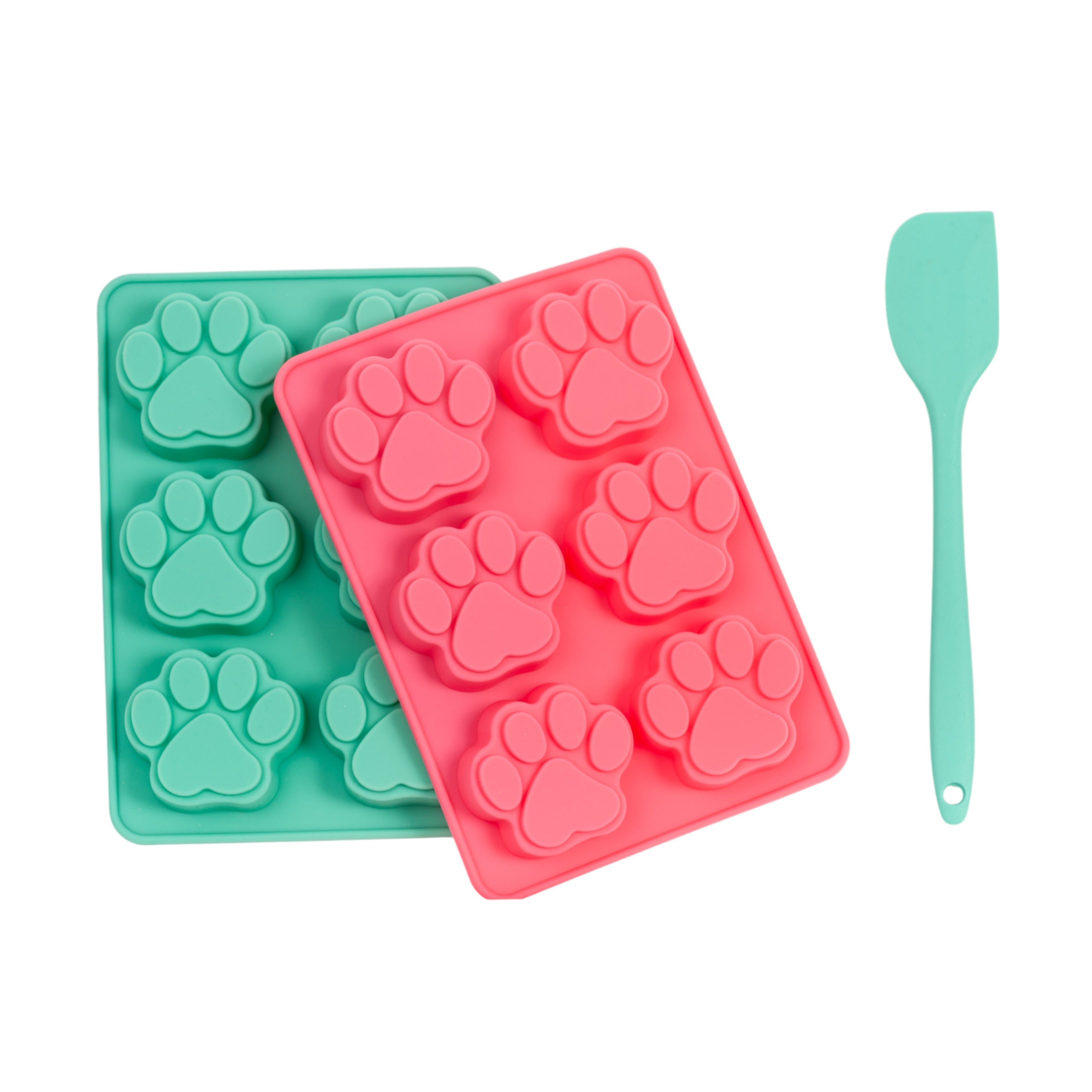 Country Living 3-Piece Silicone Baking Kit – Includes 2 Baking Trays (6-Cavity Paw Print Mold) & Spatula – for Homemade Dog Treats, Candy, Chocolate, and Ice Cubes by American Pet Supplies