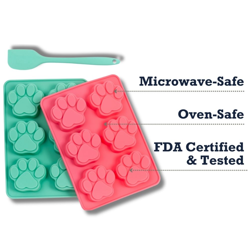 Country Living 3-Piece Silicone Baking Kit – Includes 2 Baking Trays (6-Cavity Paw Print Mold) & Spatula – for Homemade Dog Treats, Candy, Chocolate, and Ice Cubes by American Pet Supplies