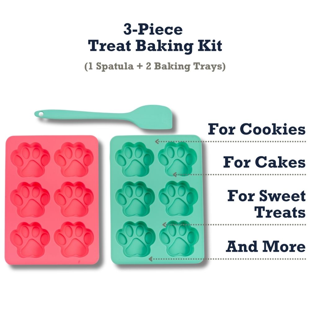 Country Living 3-Piece Silicone Baking Kit – Includes 2 Baking Trays (6-Cavity Paw Print Mold) & Spatula – for Homemade Dog Treats, Candy, Chocolate, and Ice Cubes by American Pet Supplies