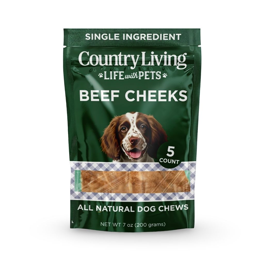 Country Living 4” x 4” Beef Cheek Chip Dog Treats – Chicken Flavor – 5 Count Bag – All-Natural, High-Protein, Long-Lasting Dog Chews by American Pet Supplies