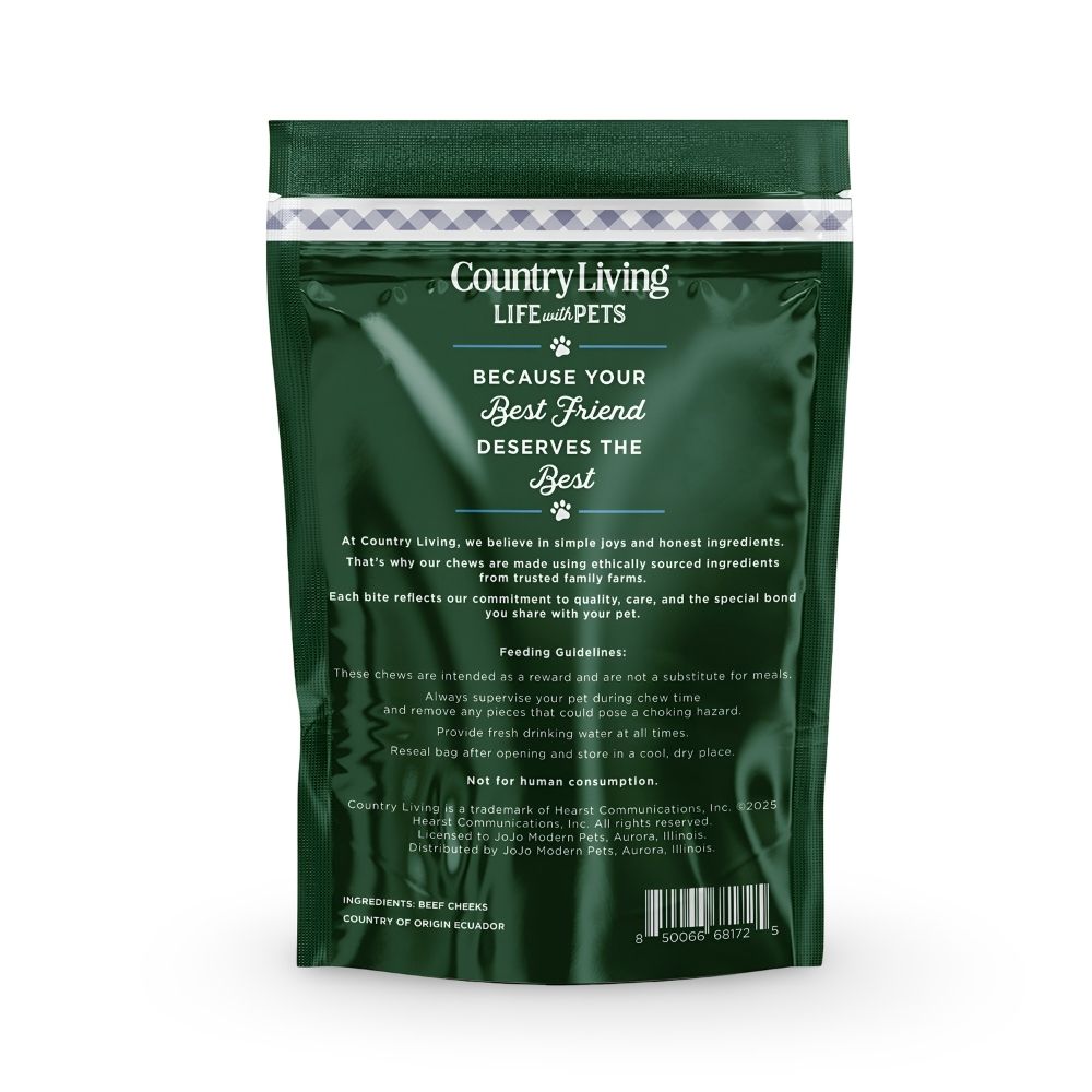 Country Living 4” x 4” Beef Cheek Chip Dog Treats – Chicken Flavor – 5 Count Bag – All-Natural, High-Protein, Long-Lasting Dog Chews by American Pet Supplies