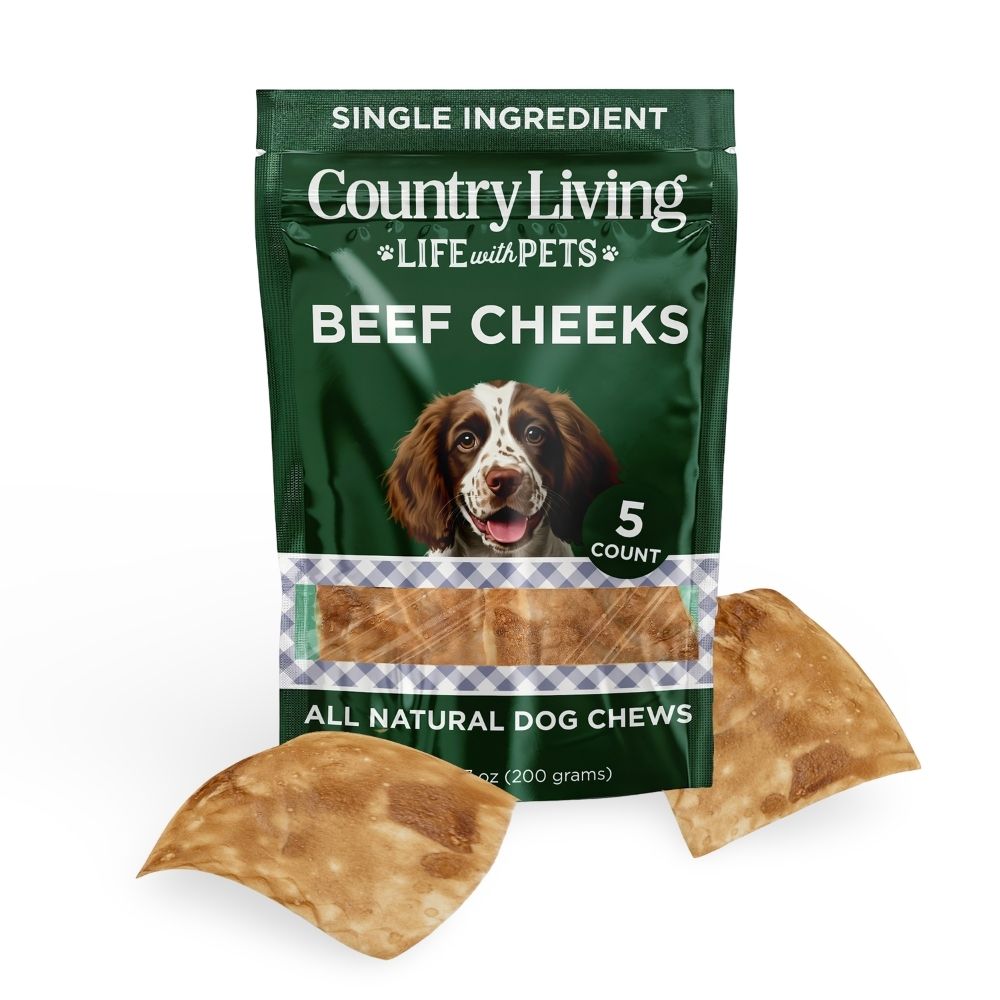 Country Living 4” x 4” Beef Cheek Chip Dog Treats – Chicken Flavor – 5 Count Bag – All-Natural, High-Protein, Long-Lasting Dog Chews by American Pet Supplies