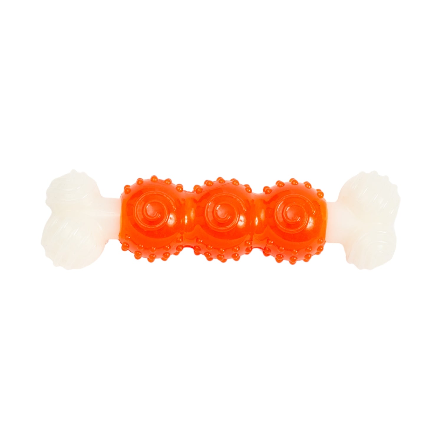 Country Living Bone-a-Treat Dog Chew Toy – Orange Bulged Balls & Green Spiral Ring by American Pet Supplies