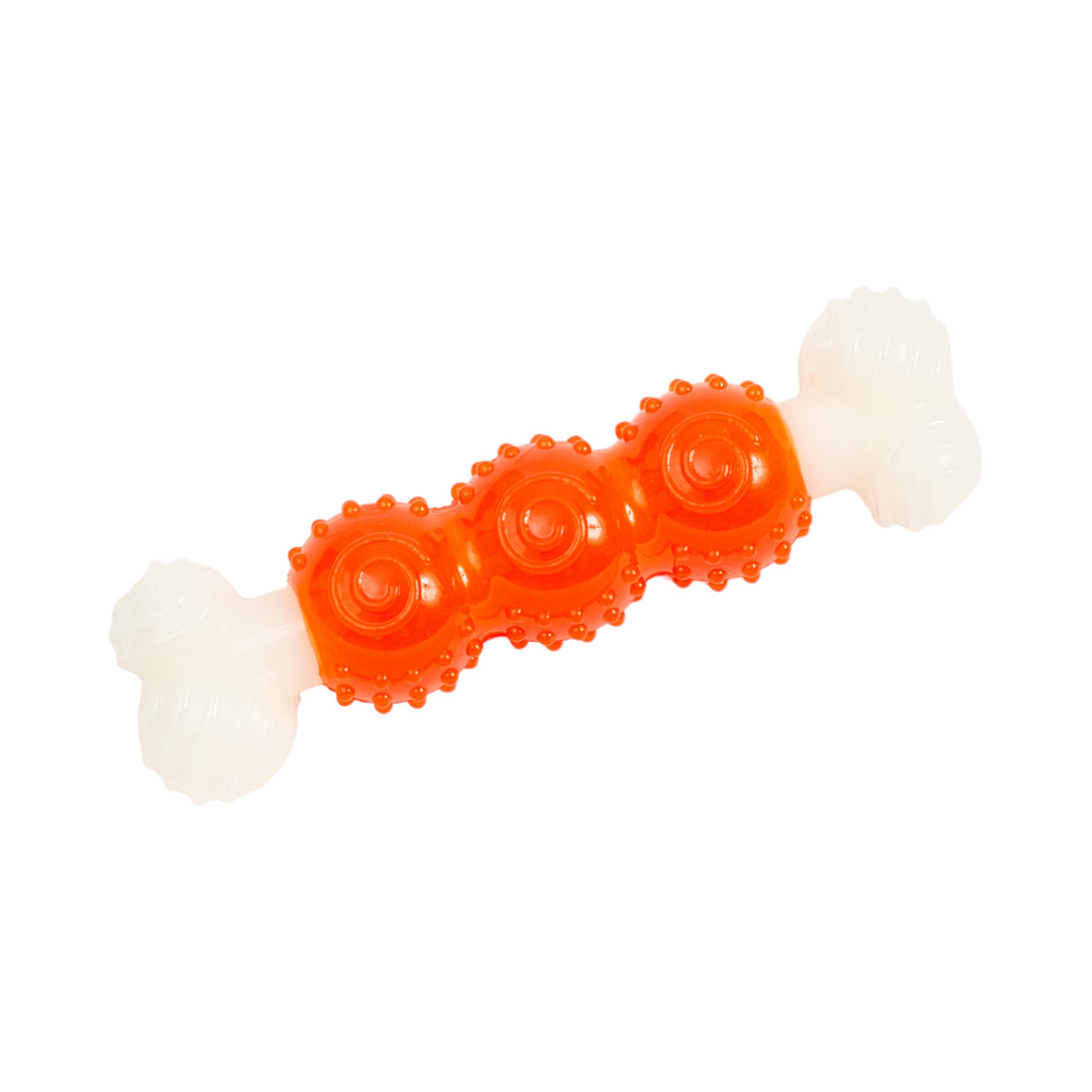 Country Living Bone-a-Treat Dog Chew Toy – Orange Bulged Balls & Green Spiral Ring by American Pet Supplies