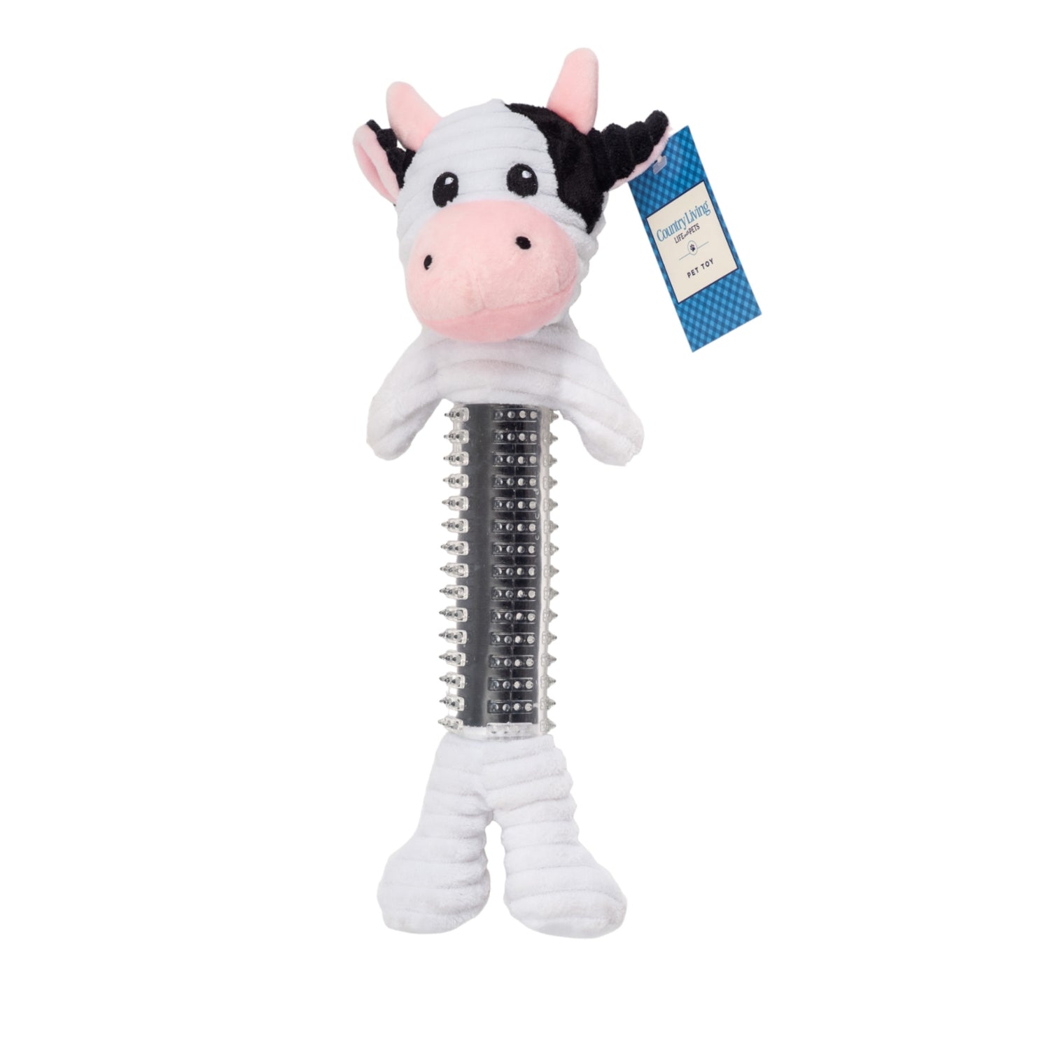 Country Living Thermoplastic Rubber Black & White Cow Plush Dog Toy – with Squeaker & Crinkle Paper by American Pet Supplies