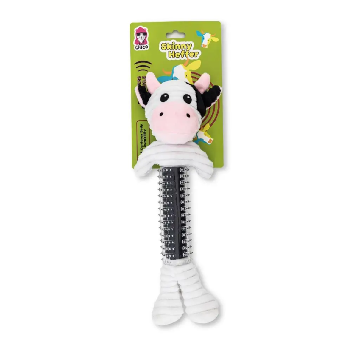 Country Living Thermoplastic Rubber Black & White Cow Plush Dog Toy – with Squeaker & Crinkle Paper by American Pet Supplies