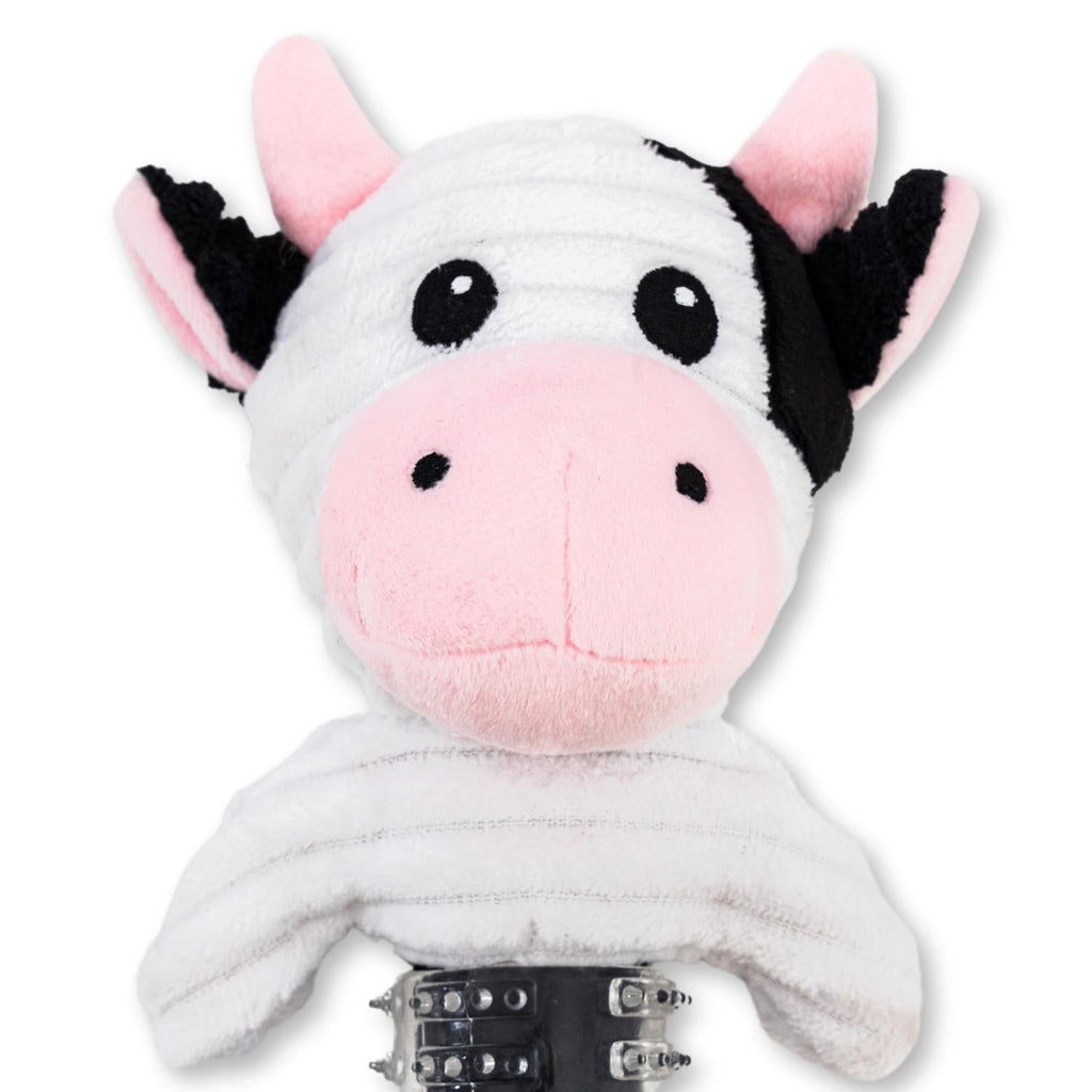 Country Living Thermoplastic Rubber Black & White Cow Plush Dog Toy – with Squeaker & Crinkle Paper by American Pet Supplies