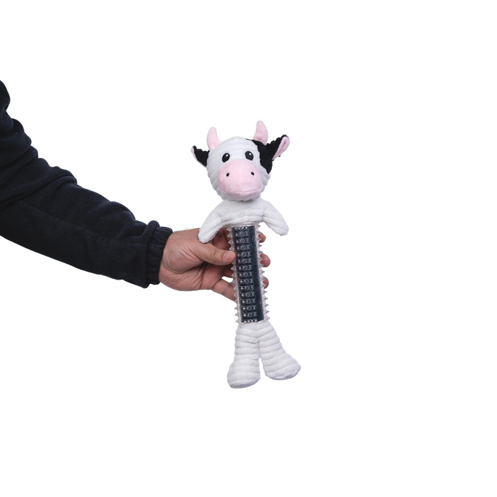 Country Living Thermoplastic Rubber Black & White Cow Plush Dog Toy – with Squeaker & Crinkle Paper by American Pet Supplies