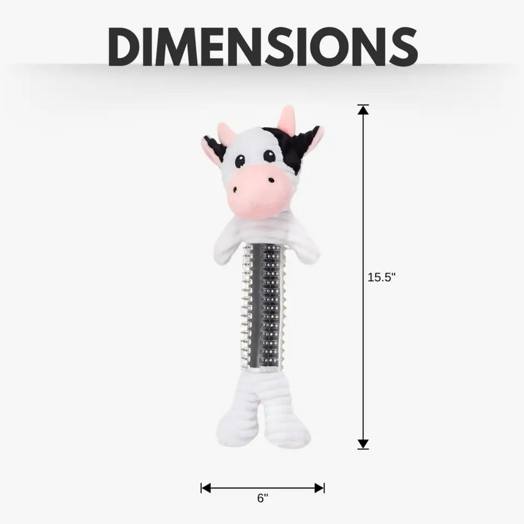 Country Living Thermoplastic Rubber Black & White Cow Plush Dog Toy – with Squeaker & Crinkle Paper by American Pet Supplies
