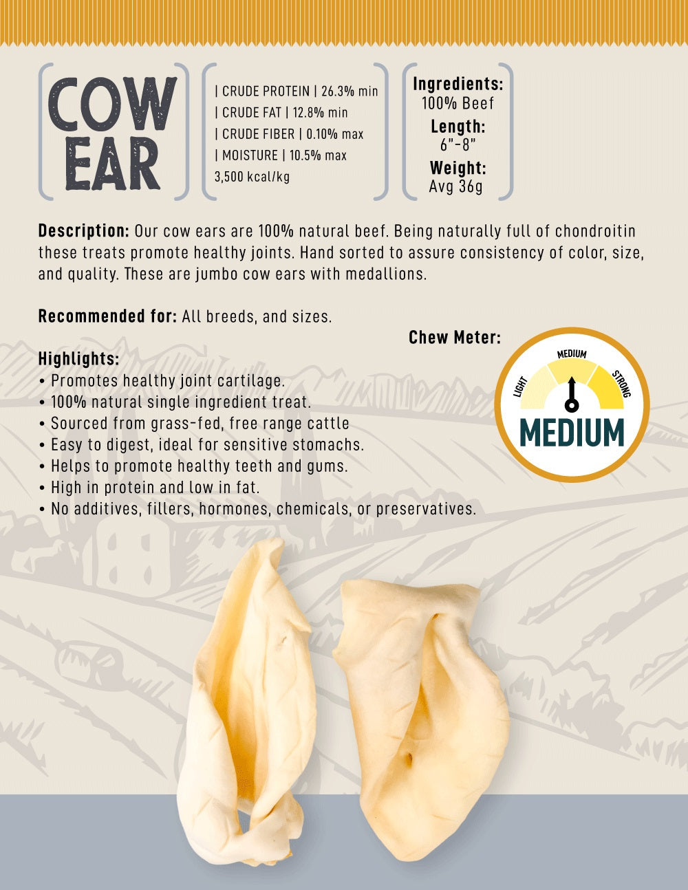 Country Living All-Natural Cow Ear Dog Treats – Single-Ingredient Chews – (25/Case) by American Pet Supplies