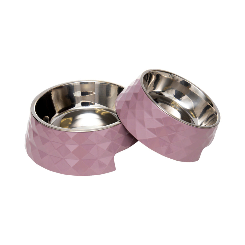Country Living Set of 2 Diamond Twill Melamine Dog Bowls with Removable Stainless Steel Inserts – Wood Rose by American Pet Supplies