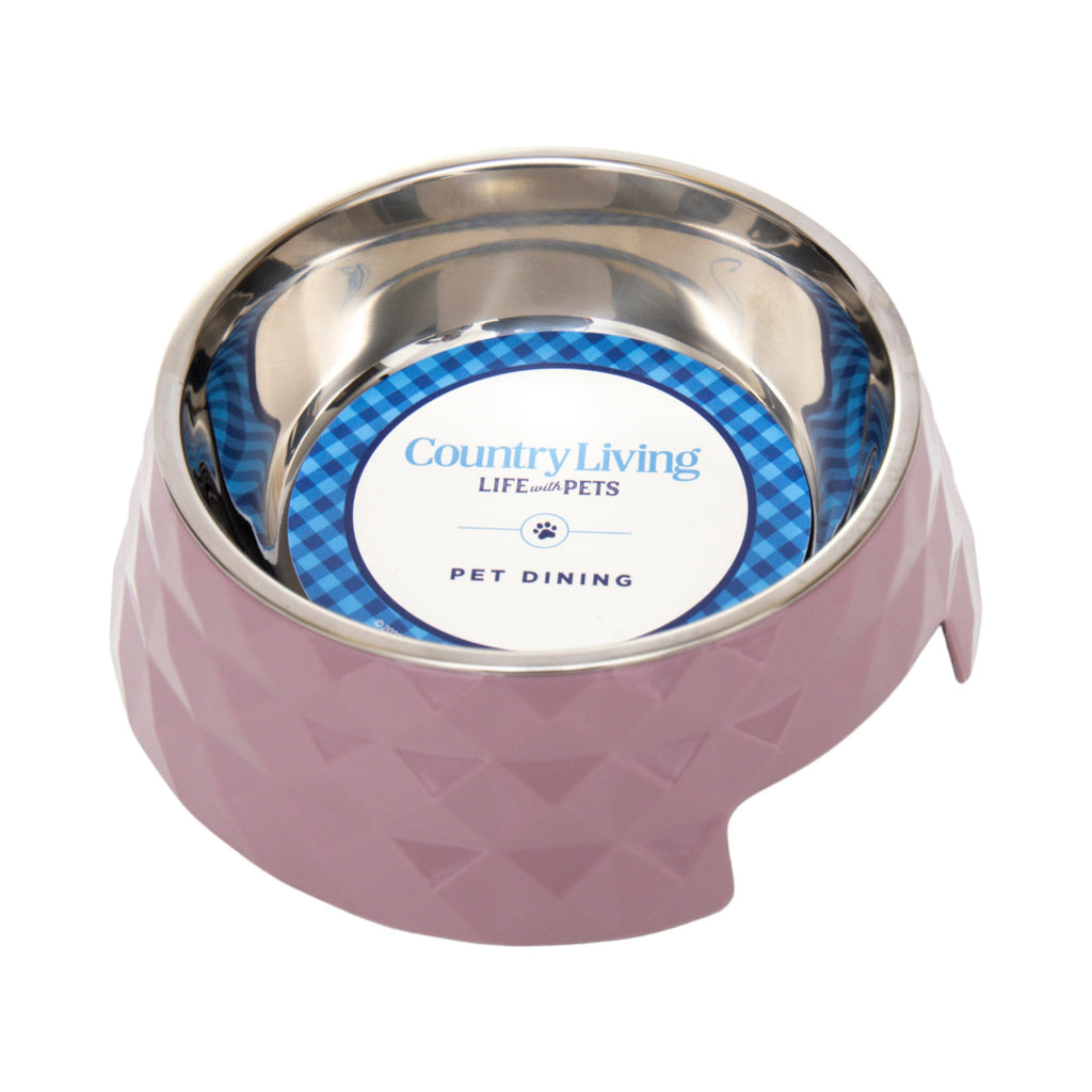 Country Living Set of 2 Diamond Twill Melamine Dog Bowls with Removable Stainless Steel Inserts – Wood Rose by American Pet Supplies