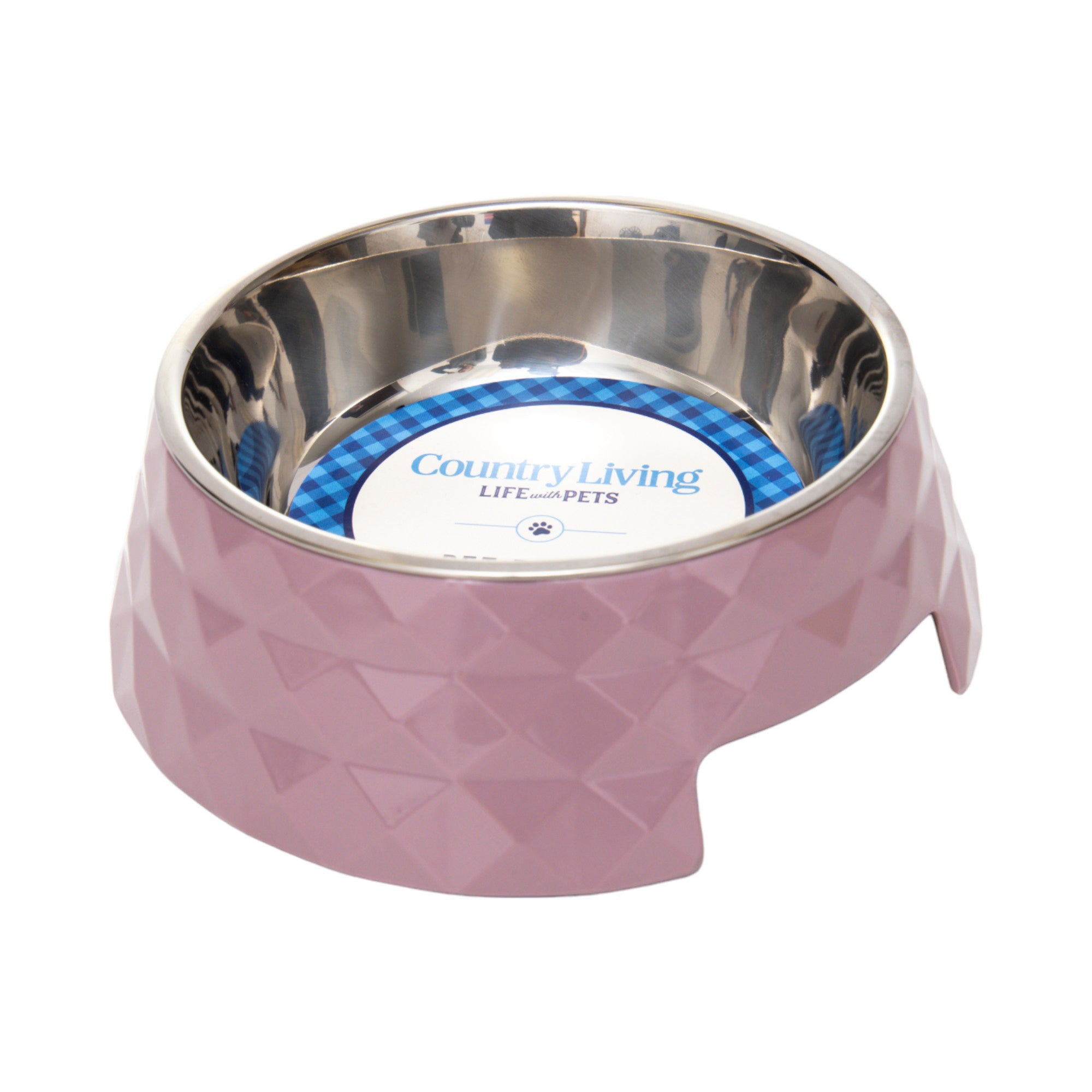 Country Living Set of 2 Diamond Twill Melamine Dog Bowls with Removable Stainless Steel Inserts – Wood Rose by American Pet Supplies