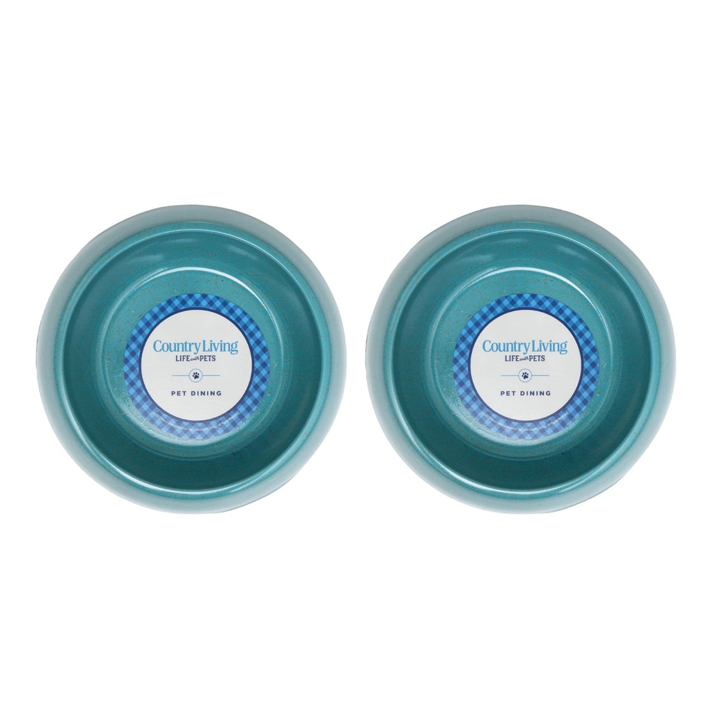 Country Living Set of 2 Natural Fiber Dog Bowls – Teal Blue by American Pet Supplies
