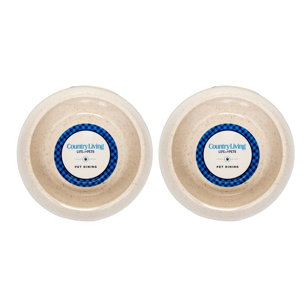 Country Living Set of 2 Natural Fiber Dog Bowls – White Swan by American Pet Supplies