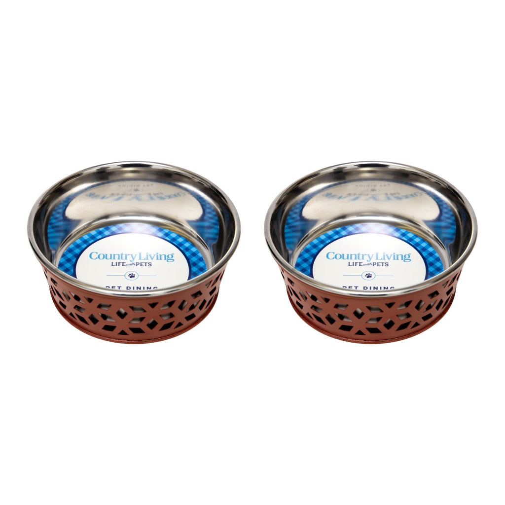 Country Living Set of 2 Stainless Steel Dog Bowls – Farmhouse Style, Ideal for Small to Medium Dogs by American Pet Supplies