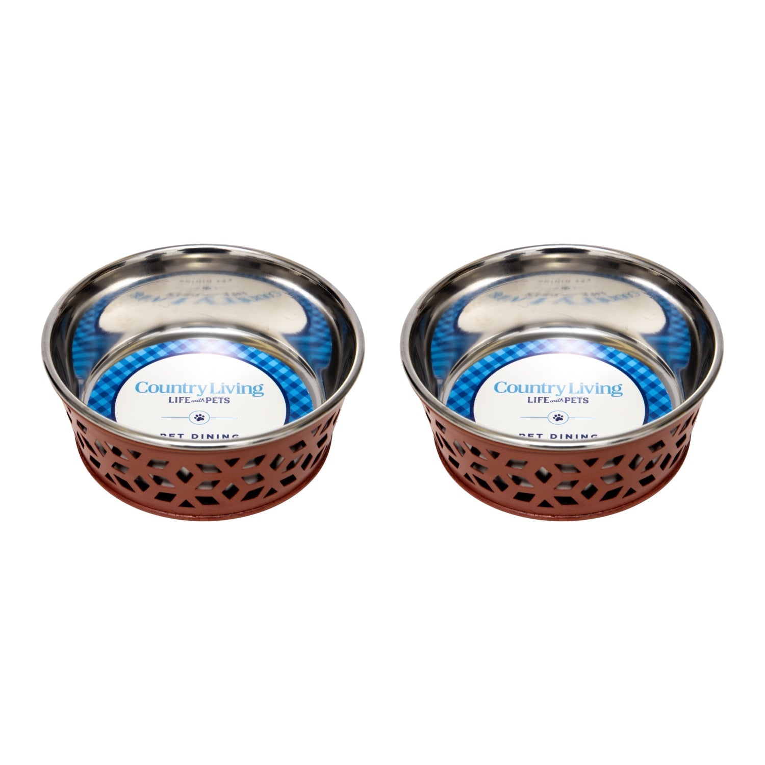 Country Living Set of 2 Stainless Steel Dog Bowls – Farmhouse Style, Ideal for Small to Medium Dogs by American Pet Supplies