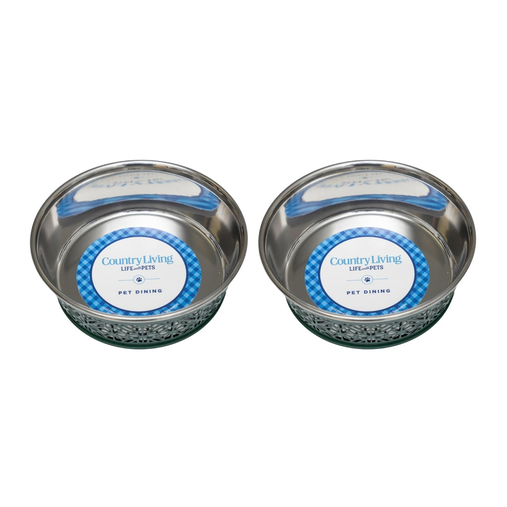 Country Living Set of 2 Stainless Steel Dog Bowls – Farmhouse Style, Ideal for Small to Medium Dogs by American Pet Supplies