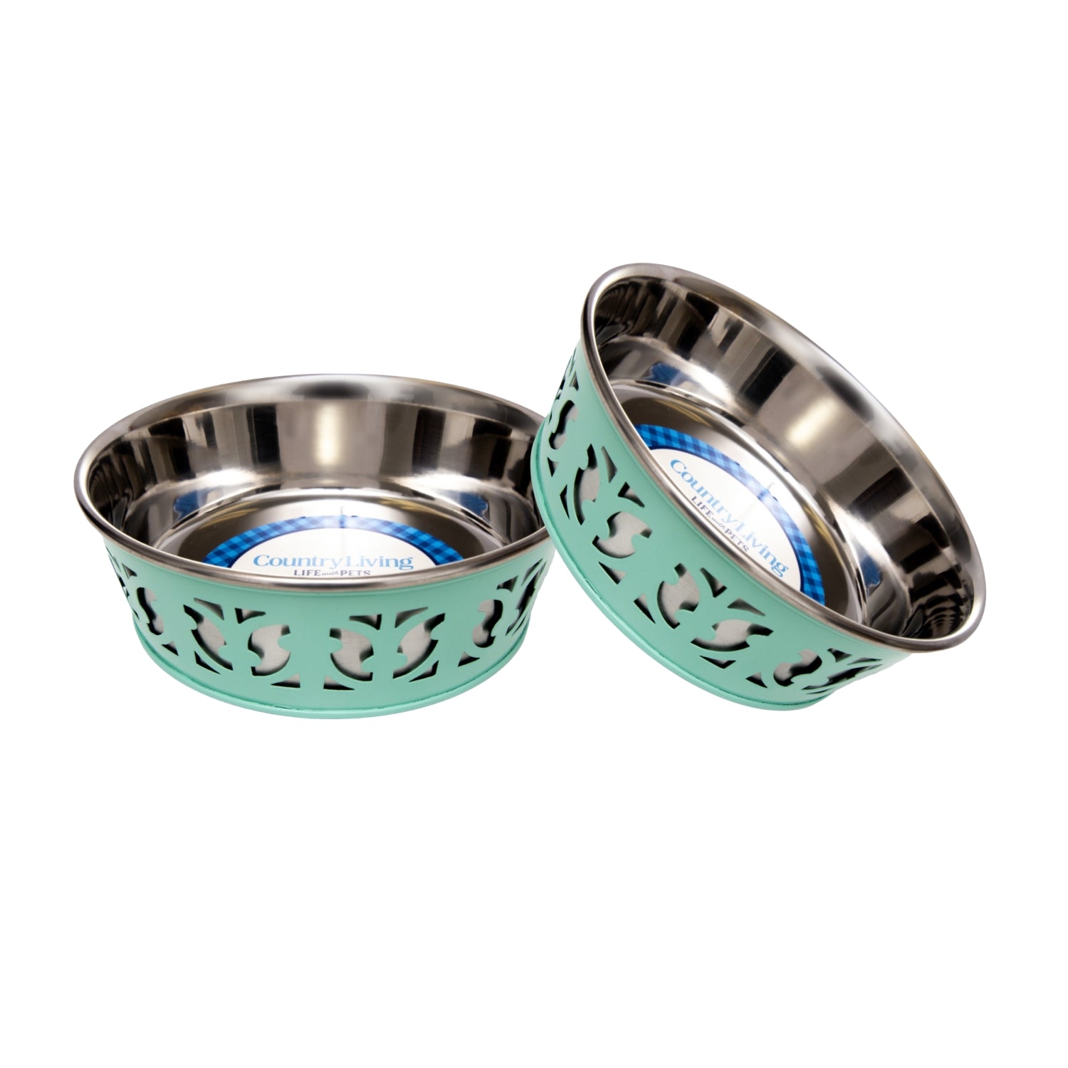 Country Living Set of 2 Stainless Steel Dog Bowls – Farmhouse Style, Ideal for Small to Medium Dogs by American Pet Supplies
