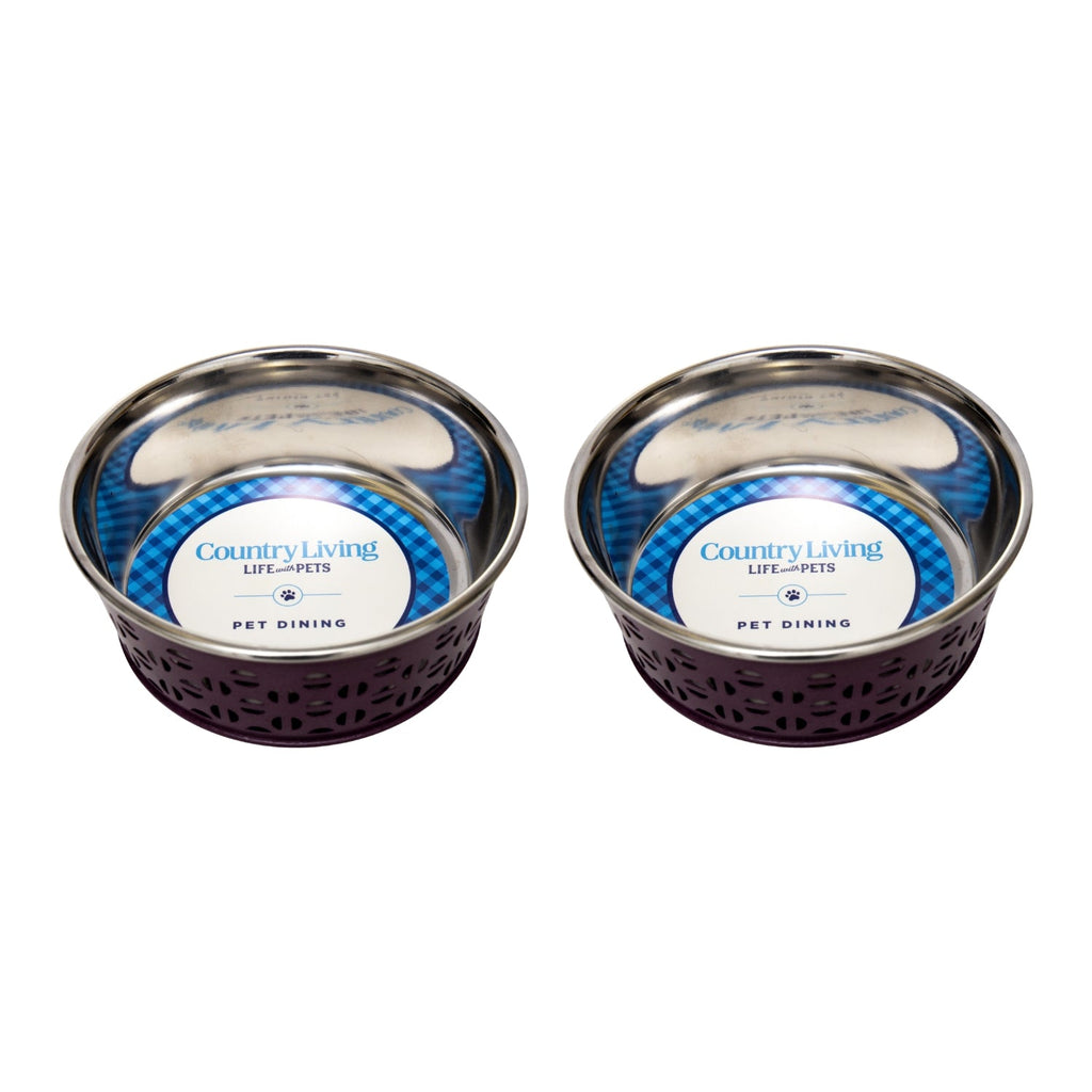 Country Living Set of 2 Stainless Steel Dog Bowls – Farmhouse Style, Ideal for Small to Medium Dogs by American Pet Supplies