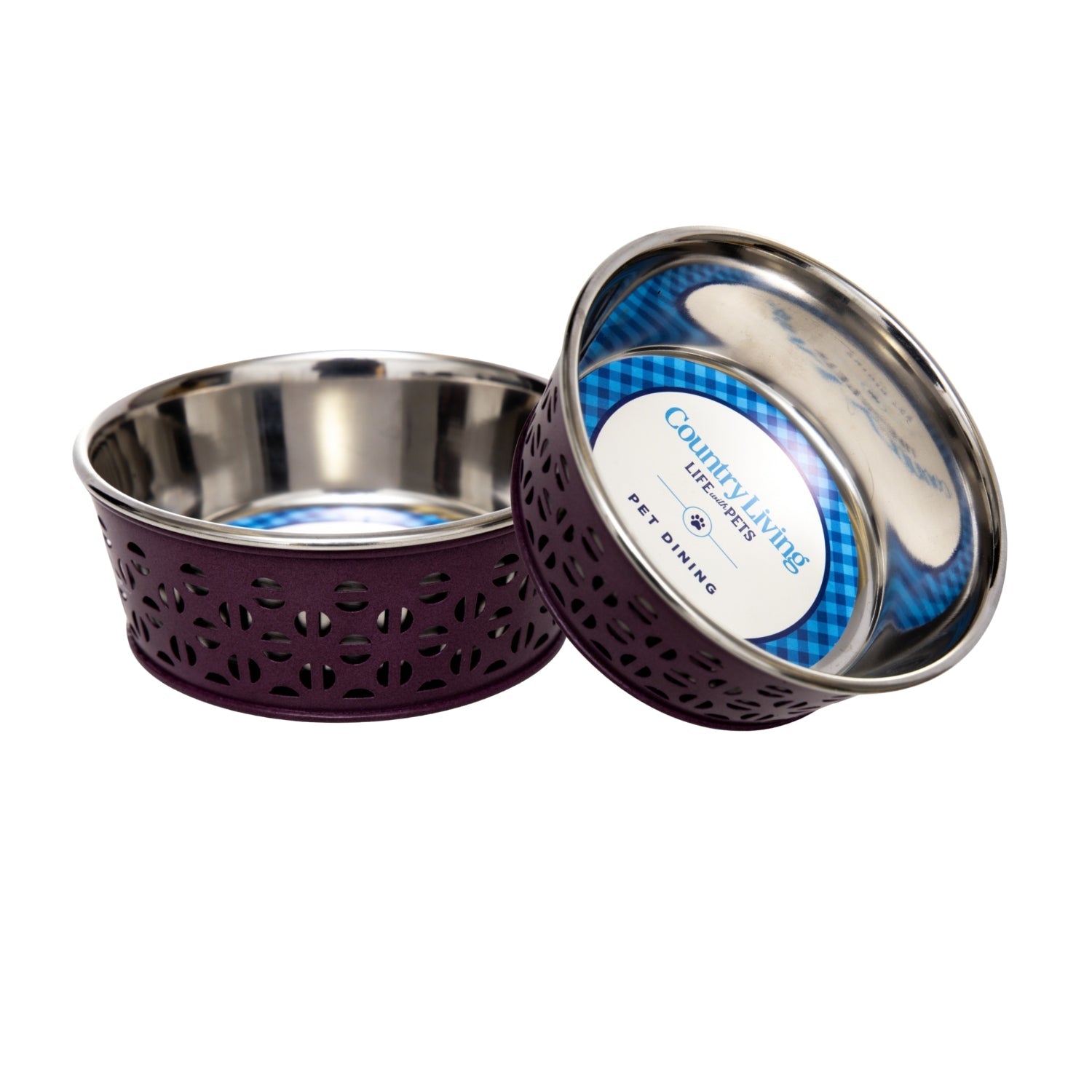 Country Living Set of 2 Stainless Steel Dog Bowls – Farmhouse Style, Ideal for Small to Medium Dogs by American Pet Supplies