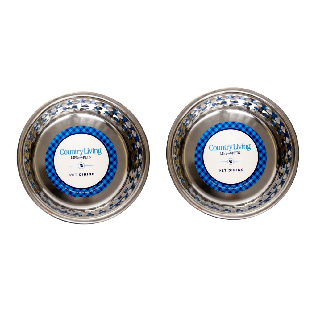 Country Living Set of 2 Hammered Stainless Steel Dog Bowls – Lavender by American Pet Supplies
