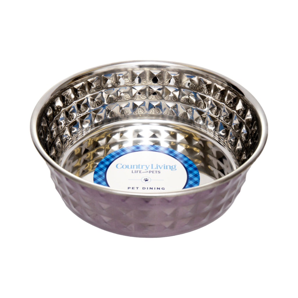 Country Living Set of 2 Hammered Stainless Steel Dog Bowls – Lavender by American Pet Supplies