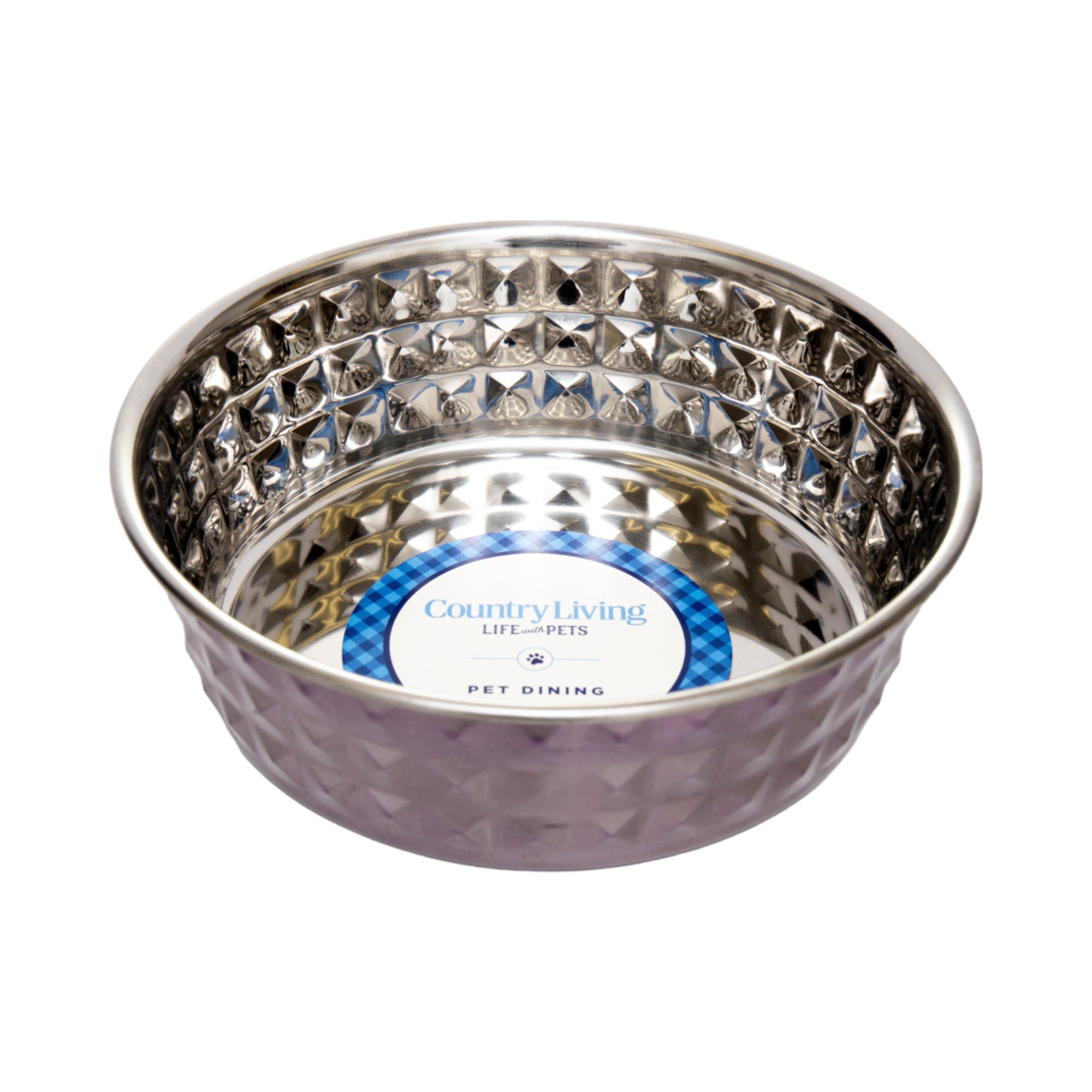 Country Living Set of 2 Hammered Stainless Steel Dog Bowls – Lavender by American Pet Supplies