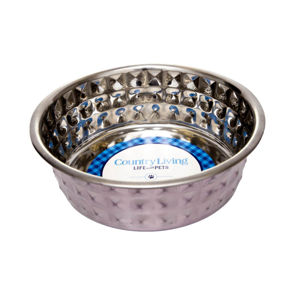 Country Living Set of 2 Hammered Stainless Steel Dog Bowls – Lavender by American Pet Supplies
