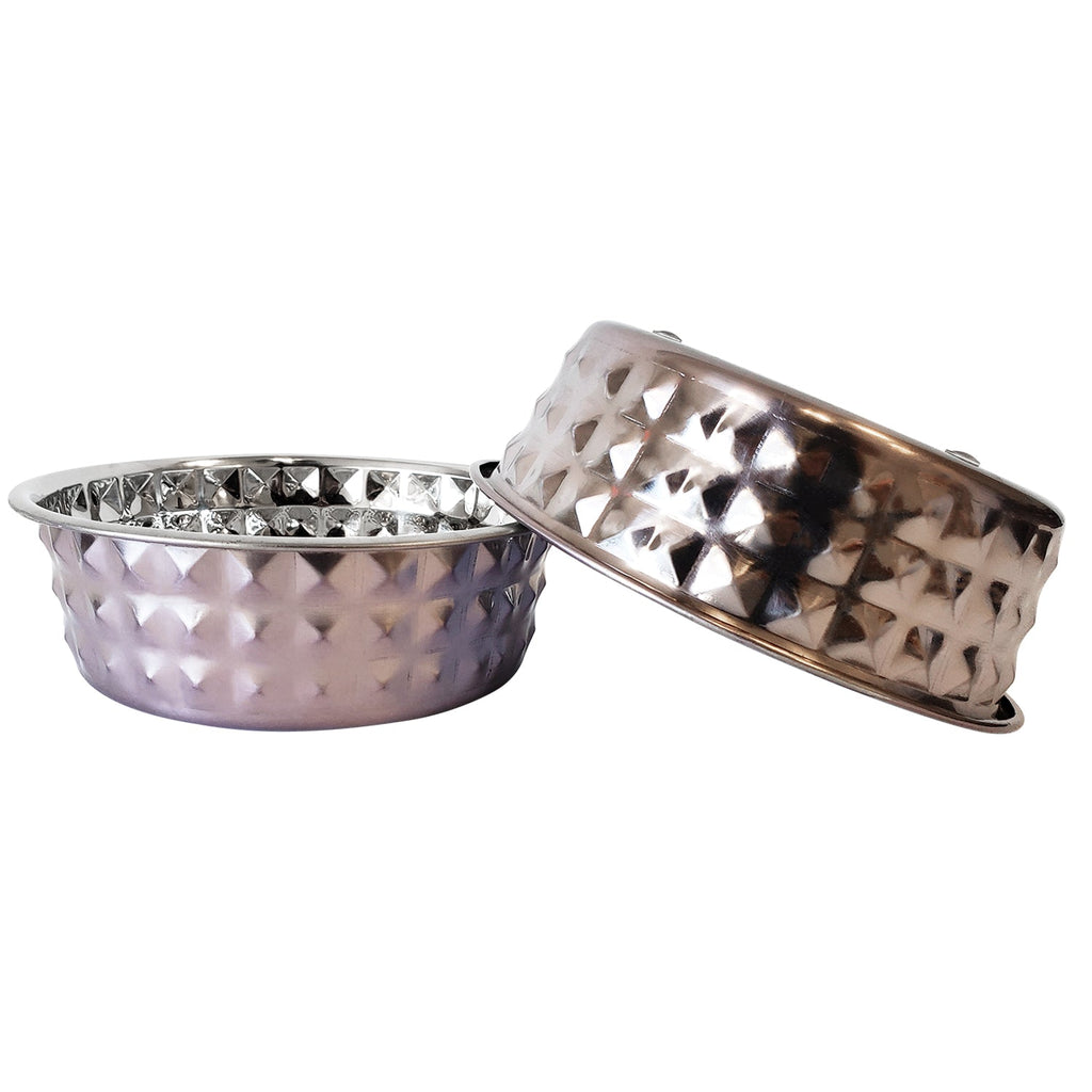 Country Living Set of 2 Hammered Stainless Steel Dog Bowls – Lavender by American Pet Supplies