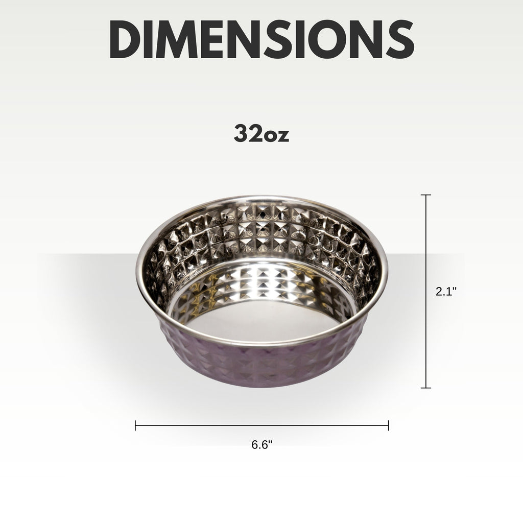 Country Living Set of 2 Hammered Stainless Steel Dog Bowls – Lavender by American Pet Supplies