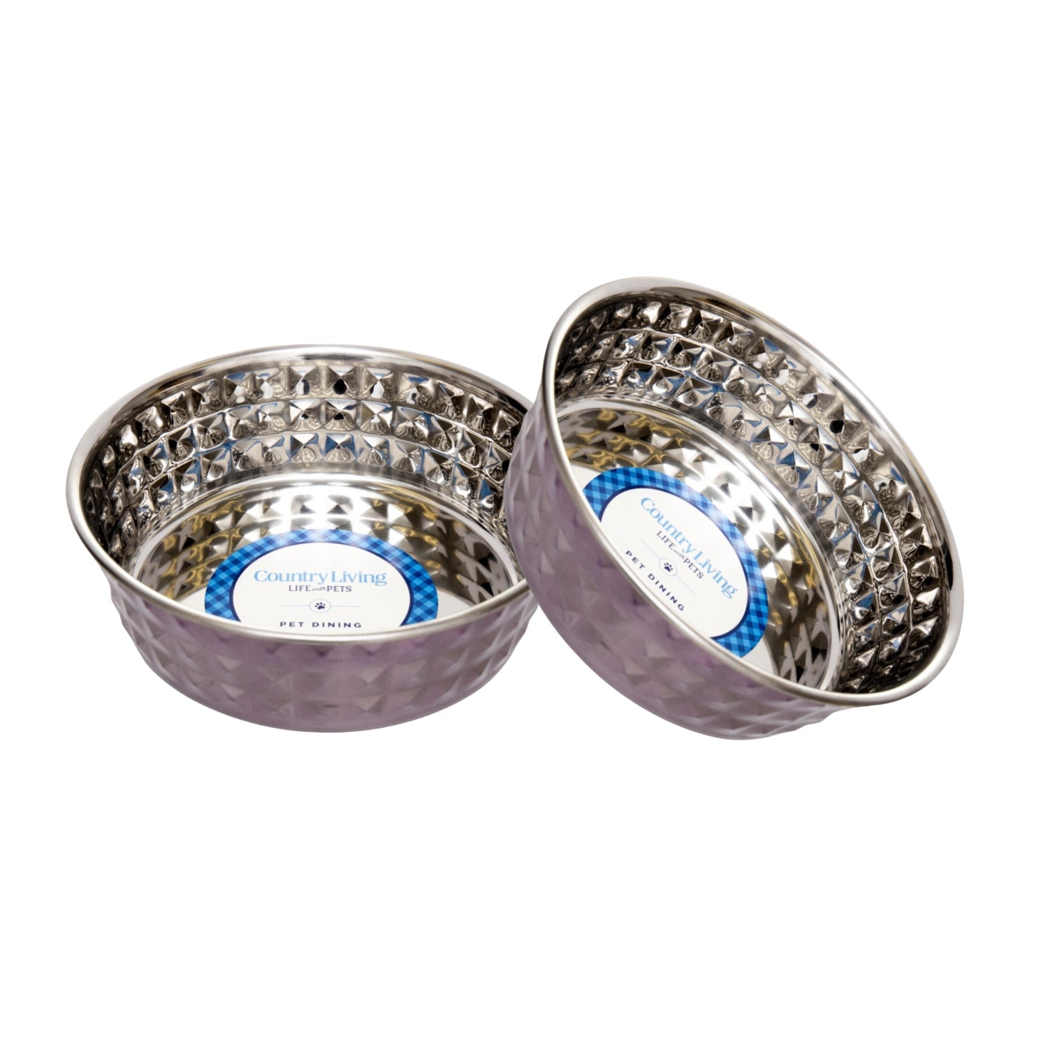 Country Living Set of 2 Hammered Stainless Steel Dog Bowls – Lavender by American Pet Supplies