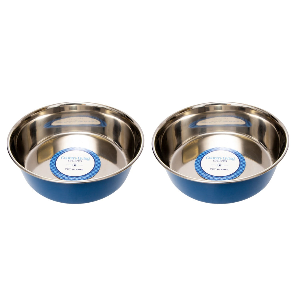 Country Living Set of 2 Heavy Gauge Stainless Steel Dog Bowls - Perfect for Food & Water by American Pet Supplies