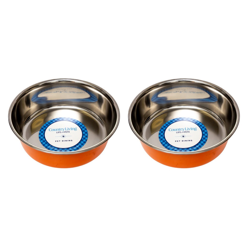Country Living Set of 2 Heavy Gauge Stainless Steel Dog Bowls - Perfect for Food & Water by American Pet Supplies