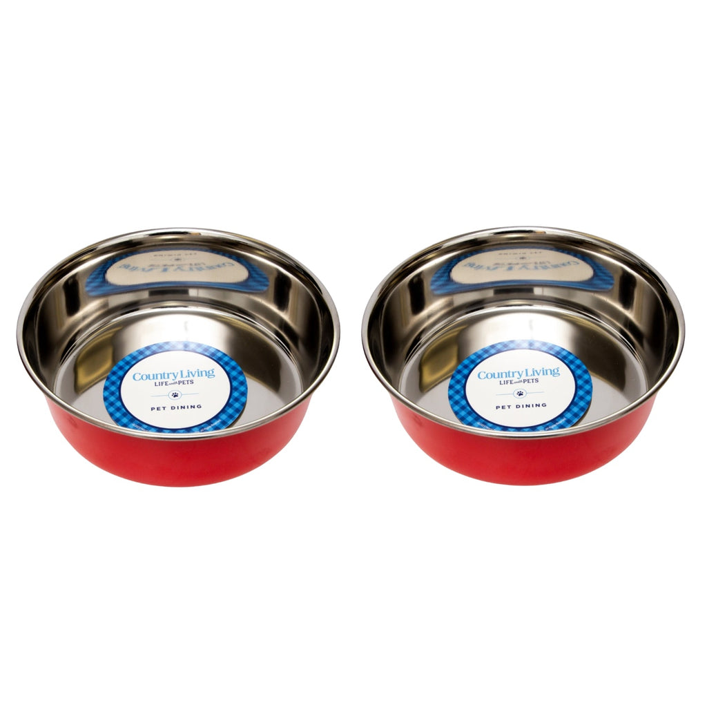 Country Living Set of 2 Heavy Gauge Stainless Steel Dog Bowls - Perfect for Food & Water by American Pet Supplies