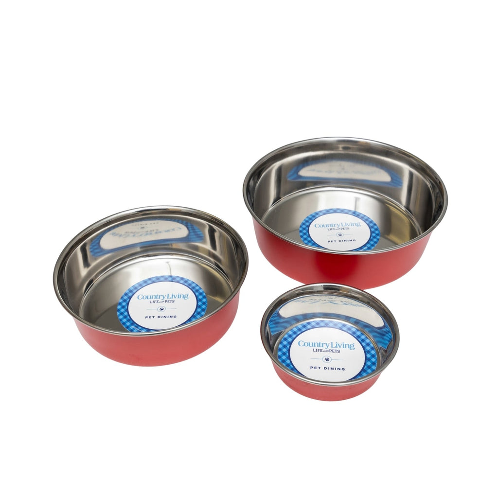 Country Living Set of 2 Heavy Gauge Stainless Steel Dog Bowls - Perfect for Food & Water by American Pet Supplies