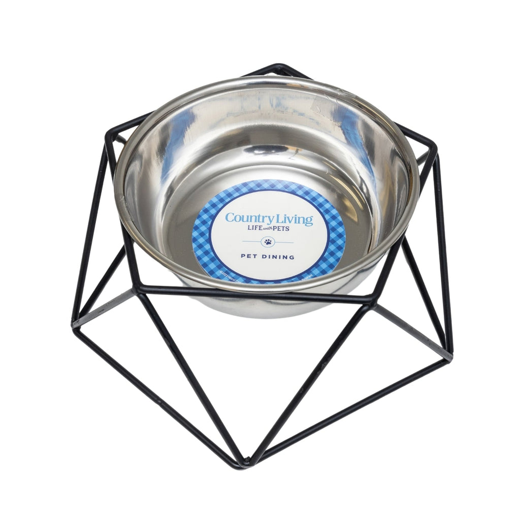 Country Living Elevated Single Dog Bowl Feeder – Geometric Design with Removable Stainless Steel Bowl by American Pet Supplies