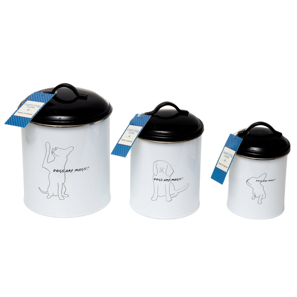 Country Living Set of 3 Pet Treat Storage Canisters – Black & White by American Pet Supplies
