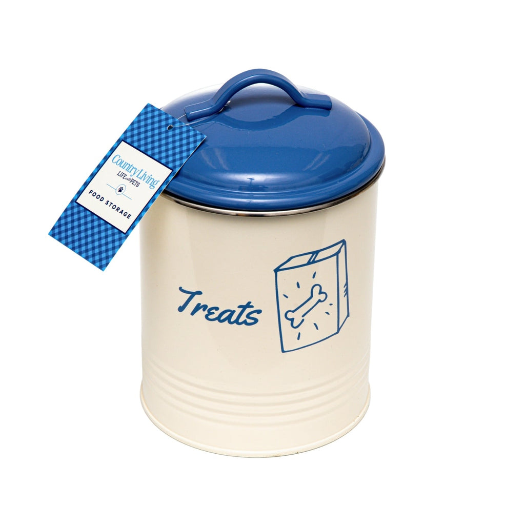 Country Living Set of 3 Pet Treat Canisters, Dog Treat Storage – French Blue Lid by American Pet Supplies