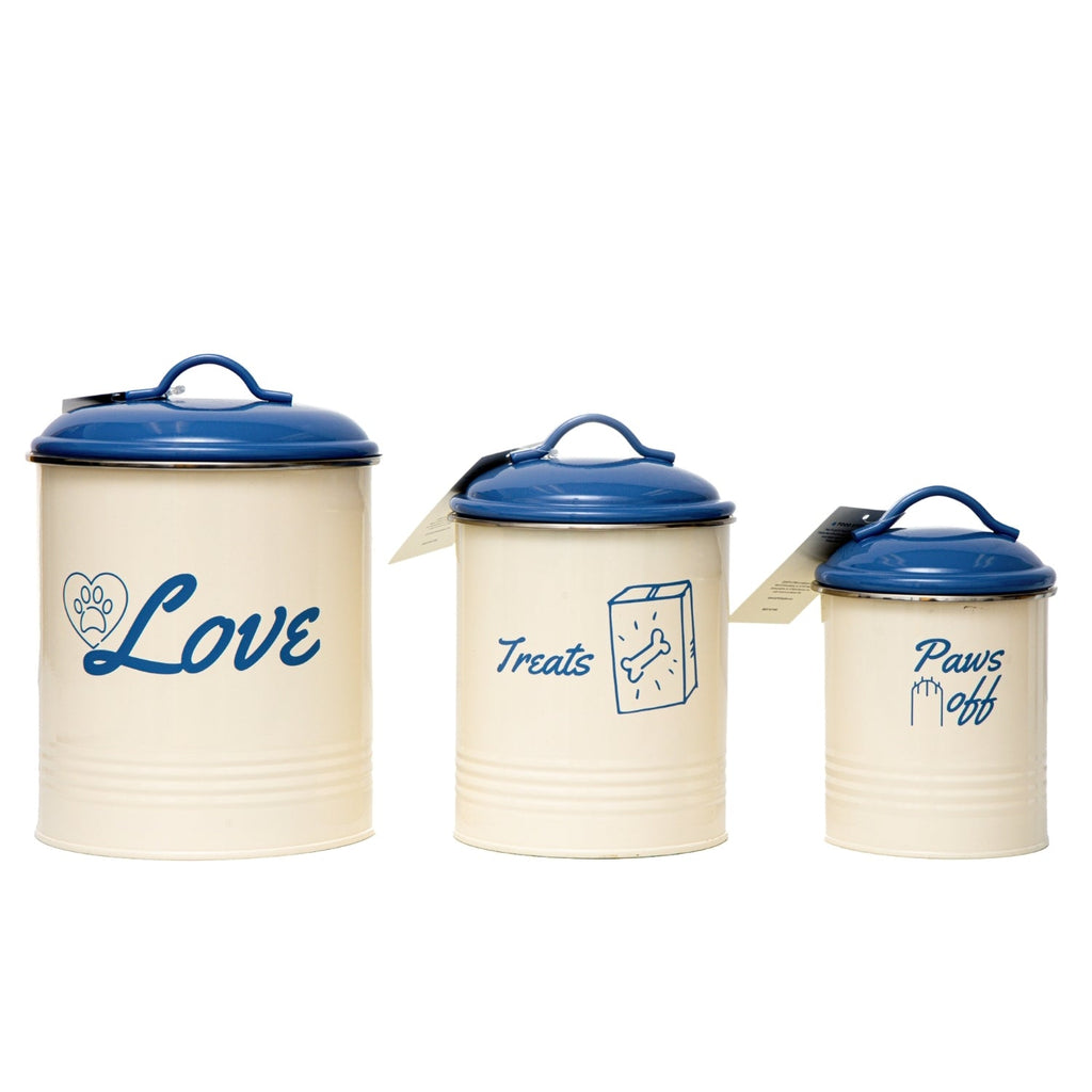 Country Living Set of 3 Pet Treat Canisters, Dog Treat Storage – French Blue Lid by American Pet Supplies