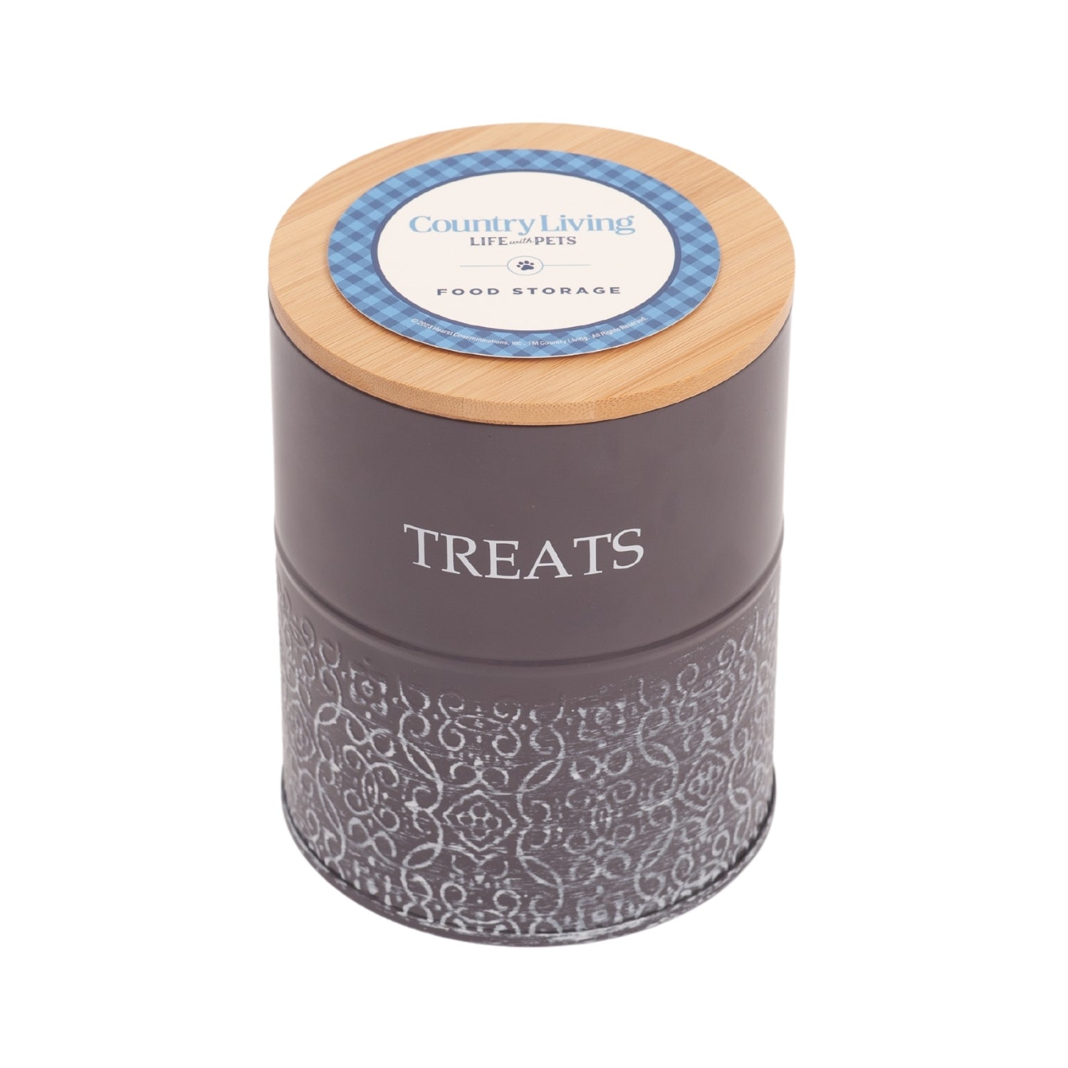 Country Living Dog Treat Canisters - Set of 2 Carbon Steel Jars with Bamboo Lids – Volcanic Gray by American Pet Supplies