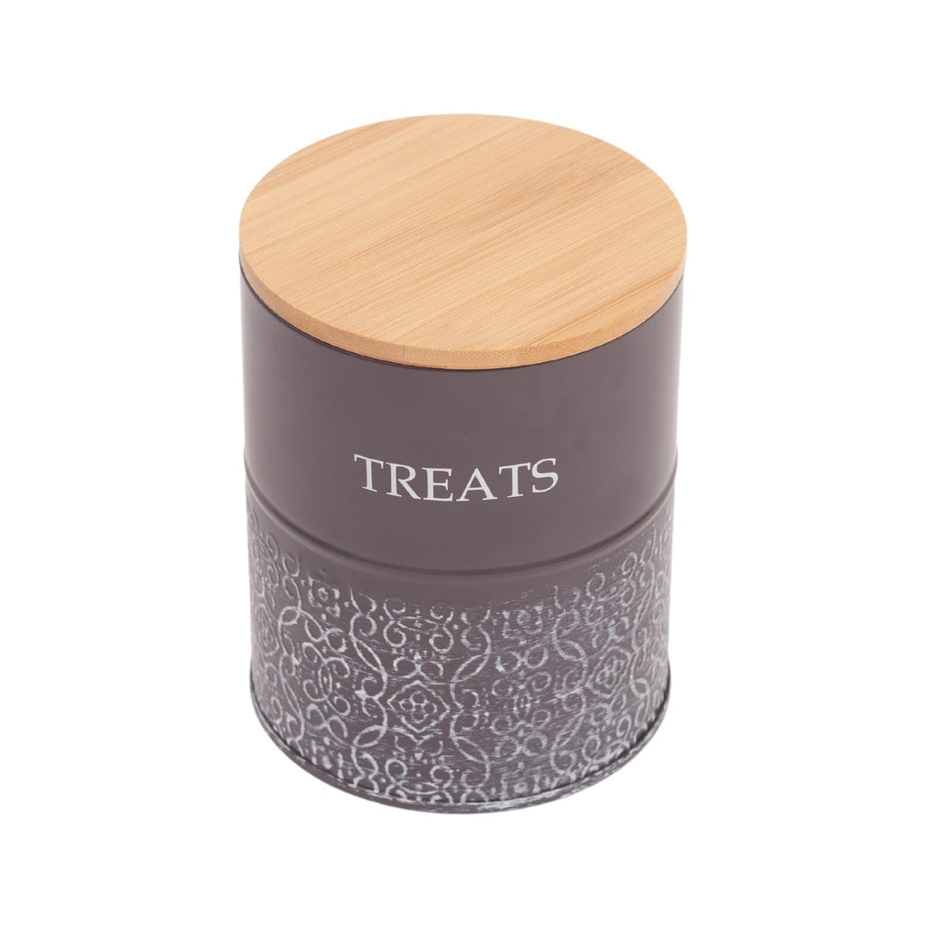 Country Living Dog Treat Canisters - Set of 2 Carbon Steel Jars with Bamboo Lids – Volcanic Gray by American Pet Supplies