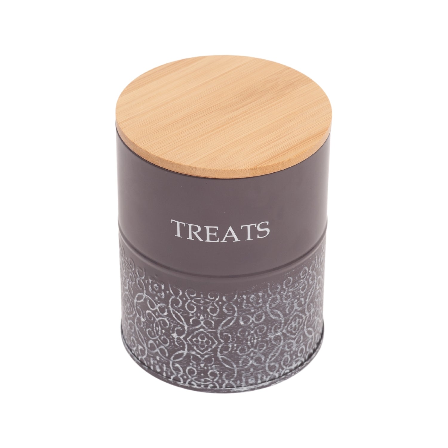 Country Living Dog Treat Canisters - Set of 2 Carbon Steel Jars with Bamboo Lids – Volcanic Gray by American Pet Supplies