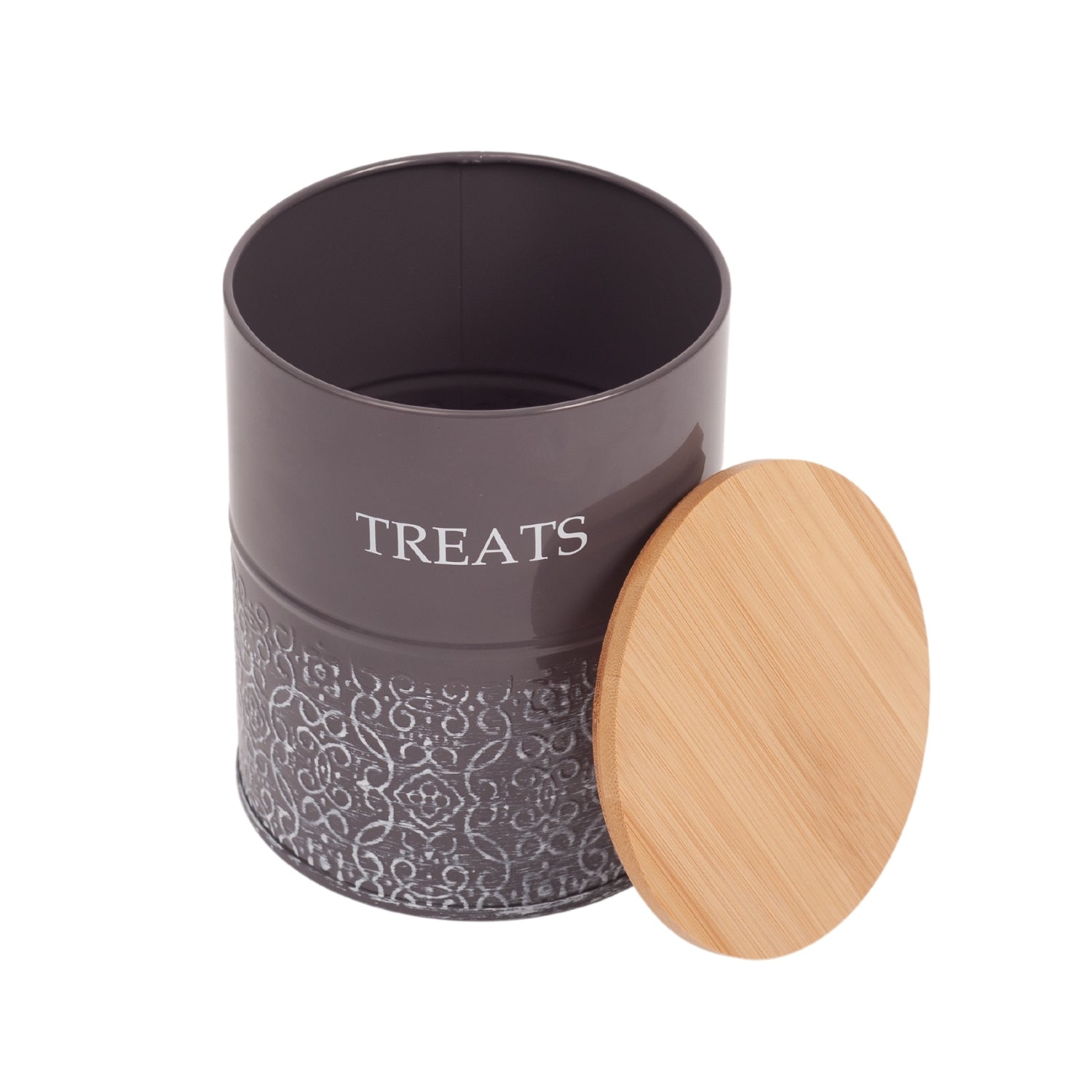 Country Living Dog Treat Canisters - Set of 2 Carbon Steel Jars with Bamboo Lids – Volcanic Gray by American Pet Supplies