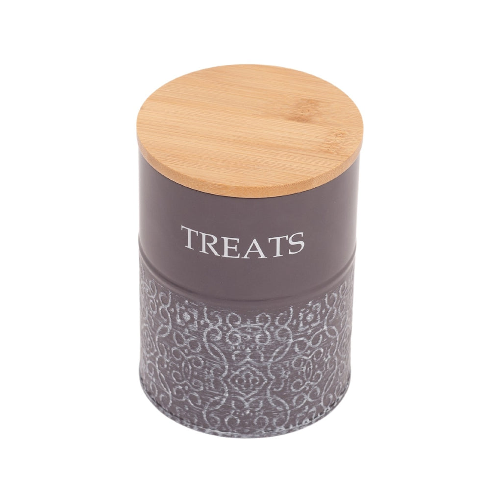 Country Living Dog Treat Canisters - Set of 2 Carbon Steel Jars with Bamboo Lids – Volcanic Gray by American Pet Supplies
