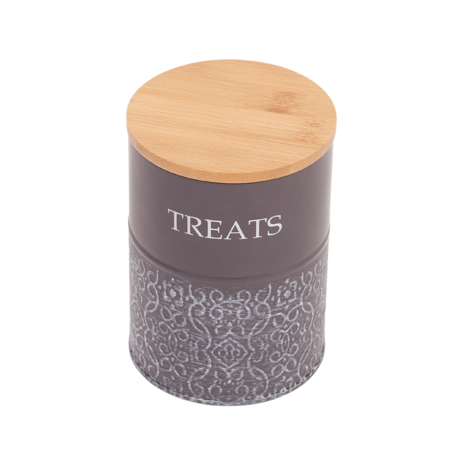 Country Living Dog Treat Canisters - Set of 2 Carbon Steel Jars with Bamboo Lids – Volcanic Gray by American Pet Supplies