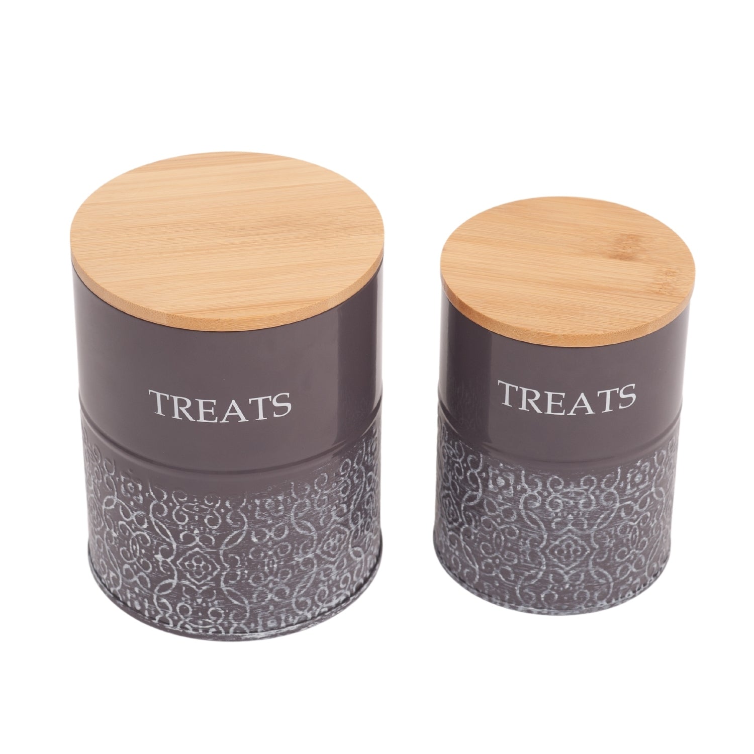 Country Living Dog Treat Canisters - Set of 2 Carbon Steel Jars with Bamboo Lids – Volcanic Gray by American Pet Supplies
