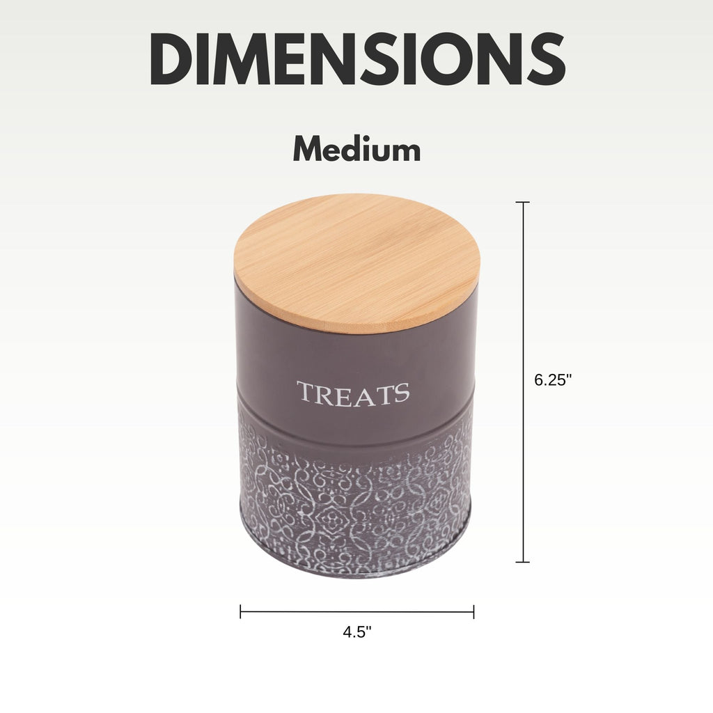 Country Living Dog Treat Canisters - Set of 2 Carbon Steel Jars with Bamboo Lids – Volcanic Gray by American Pet Supplies