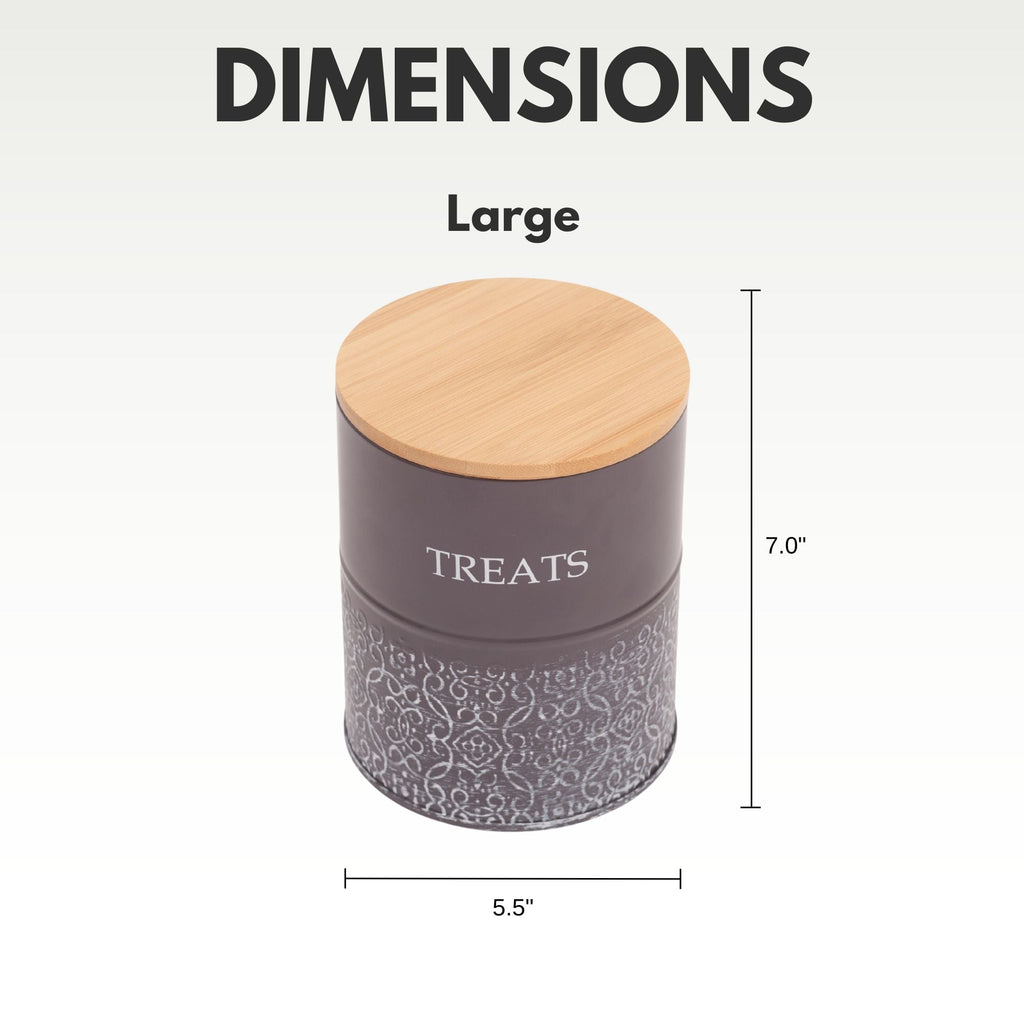 Country Living Dog Treat Canisters - Set of 2 Carbon Steel Jars with Bamboo Lids – Volcanic Gray by American Pet Supplies