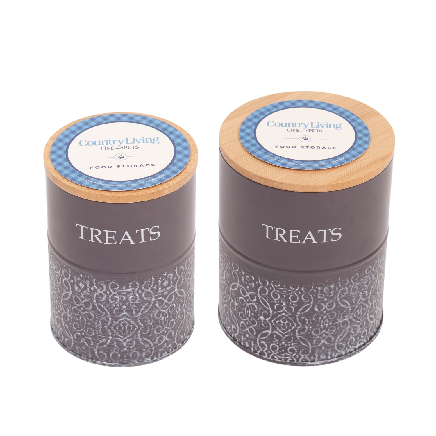 Country Living Dog Treat Canisters - Set of 2 Carbon Steel Jars with Bamboo Lids – Volcanic Gray by American Pet Supplies